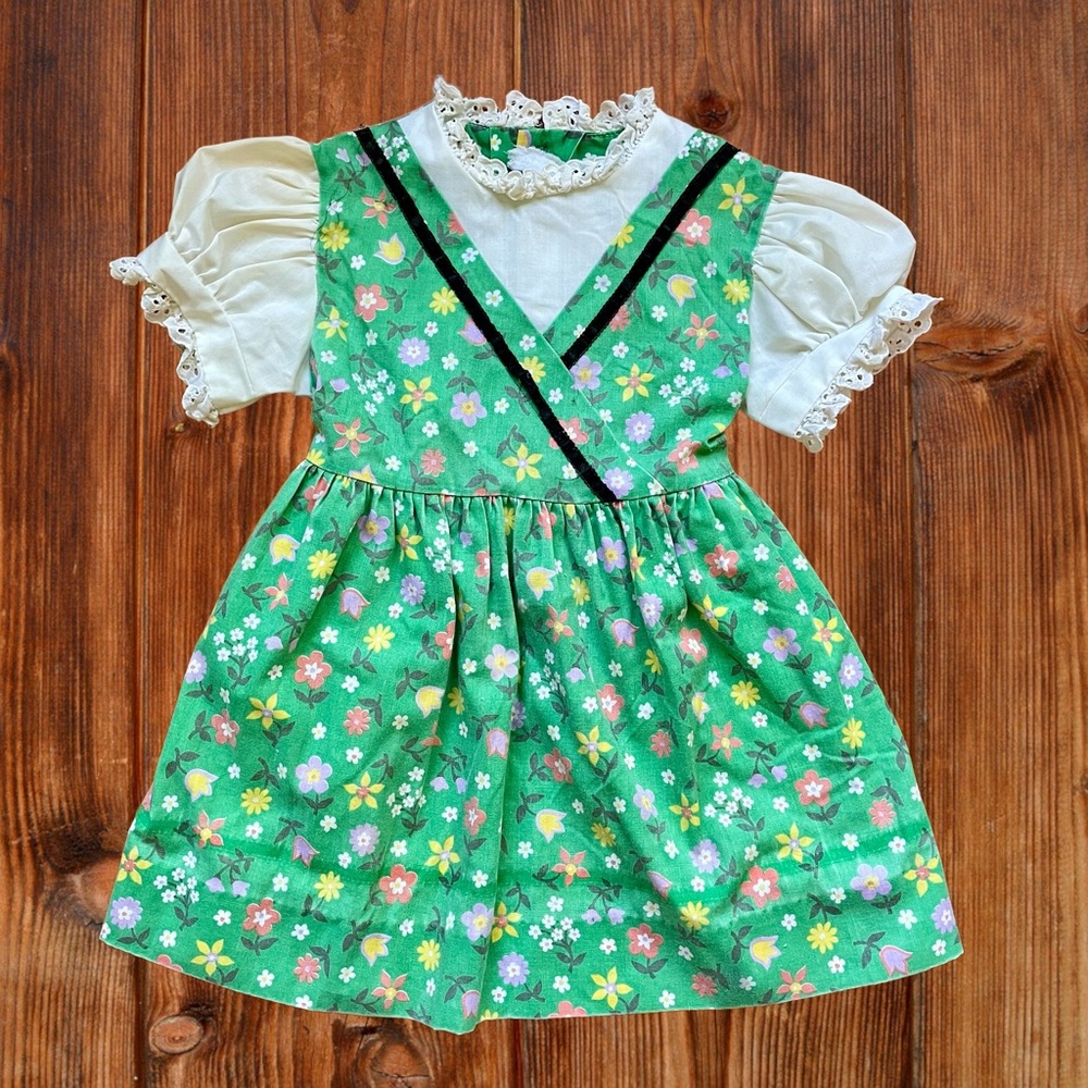 Vintage Kids Green Floral Dress